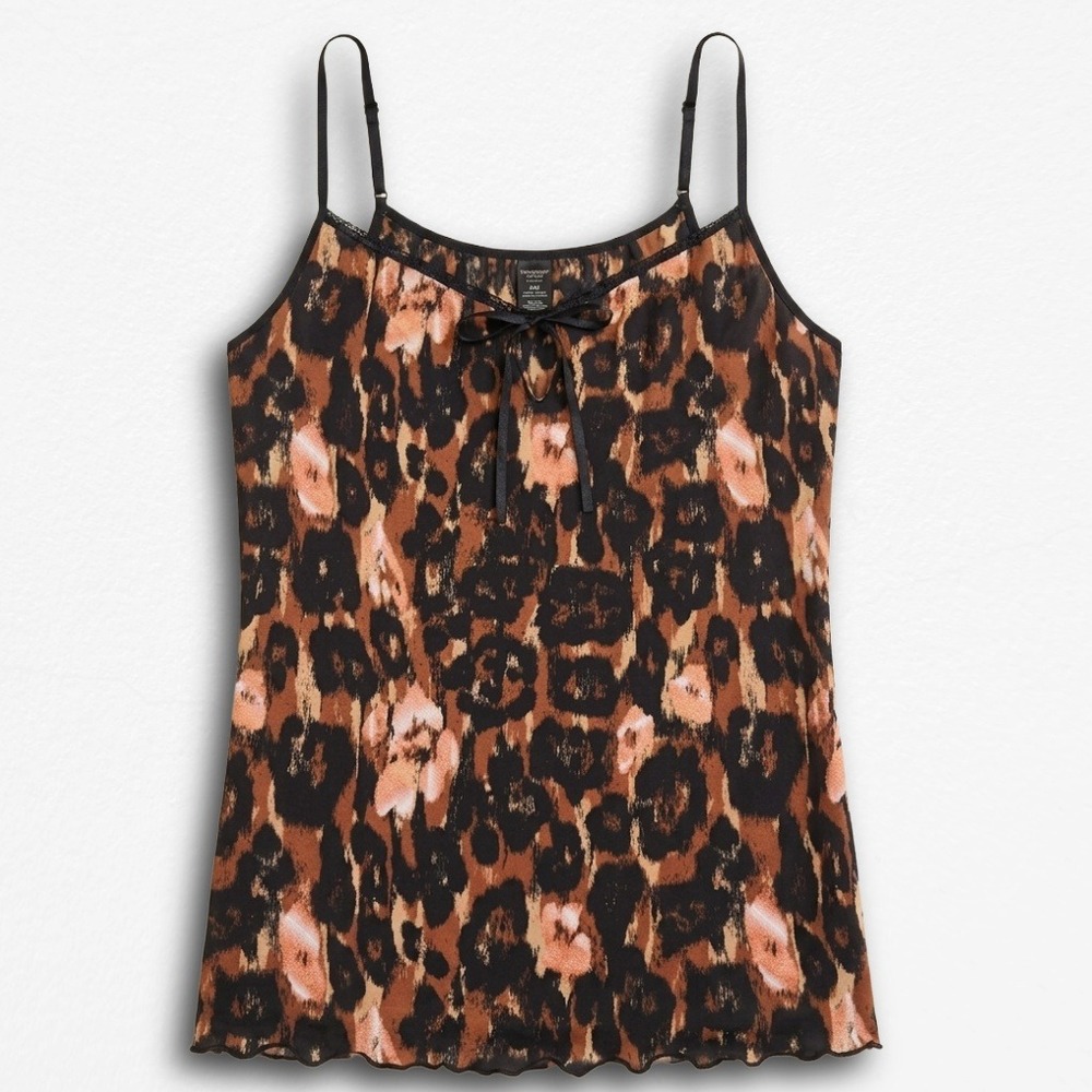 Smart & Sexy Leopard Print Camisole Top Brown Animal Print Bow Detail Medium